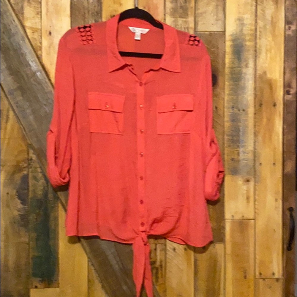 Watermelon color-lightweight tie blouse for beach